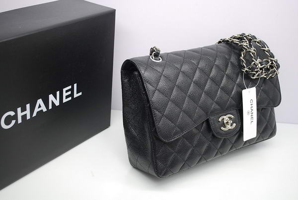 Chanel Jumbo Double Flaps Bag Black Original Caviar Leather A36097 Silver Chanel Jumbo Double Flaps Bag Black Original Caviar Leather A36097 Silver