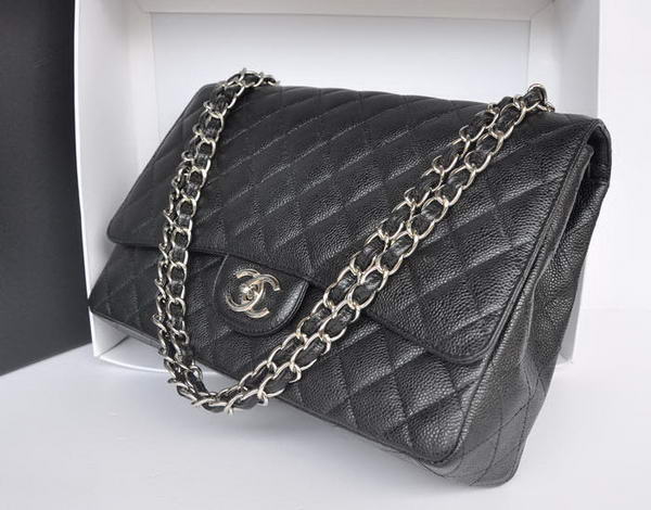 Hot Sell Chanel Maxi Classic Bag A36098 Black Original Caviar Leather Silver Hot Sell Chanel Maxi Classic Bag A36098 Black Original Caviar Leather Silver