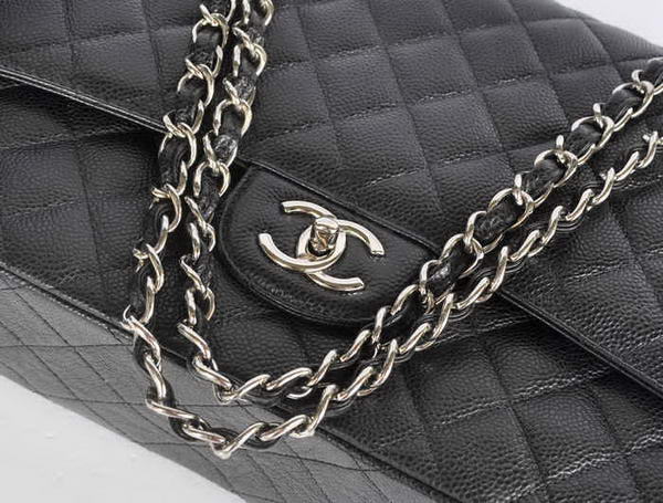 Hot Sell Chanel Maxi Classic Bag A36098 Black Original Caviar Leather Silver Hot Sell Chanel Maxi Classic Bag A36098 Black Original Caviar Leather Silver