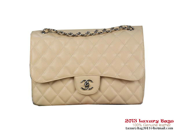Chanel Classic Flap Bag Apricot Original Cannage Patterns Leather Silver