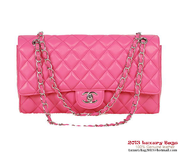 Chanel Classic Flap Bag 1113 Rose Sheepskin Silver
