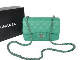 Chanel Classic Flap Bags Green Original Sheepskin Leather A1116 Silver Chanel Classic Flap Bags Green Original Sheepskin Leather A1116 Silver