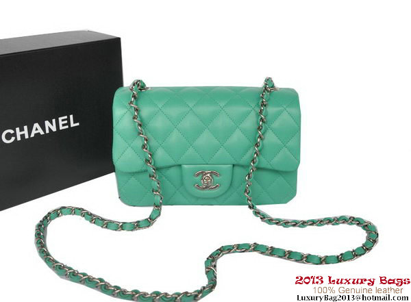 Chanel Classic Flap Bags Green Original Sheepskin Leather A1116 Silver