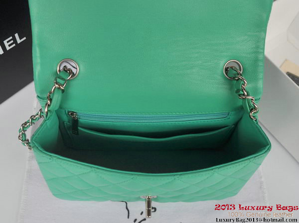 Chanel Classic Flap Bags Green Original Sheepskin Leather A1116 Silver Chanel Classic Flap Bags Green Original Sheepskin Leather A1116 Silver