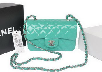Chanel Classic Flap Bags Light Green Original Patent Leather A1116 Silver Chanel Classic Flap Bags Light Green Original Patent Leather A1116 Silver