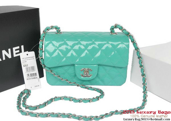 Chanel Classic Flap Bags Light Green Original Patent Leather A1116 Silver
