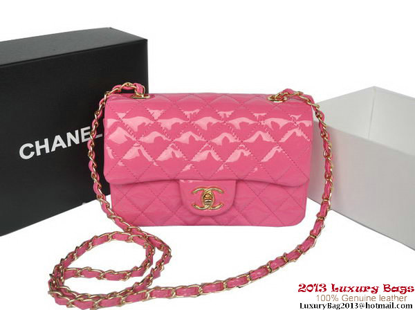 Chanel Classic Flap Bags Rose Original Patent Leather A1116 Gold