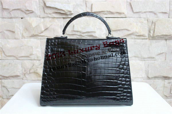 Hermes Kelly 32cm Shoulder Bag Black Croco Patent Leather K32 Silver Hermes Kelly 32cm Shoulder Bag Black Croco Patent Leather K32 Silver