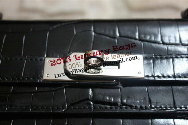 Hermes Kelly 32cm Shoulder Bag Black Croco Patent Leather K32 Silver Hermes Kelly 32cm Shoulder Bag Black Croco Patent Leather K32 Silver