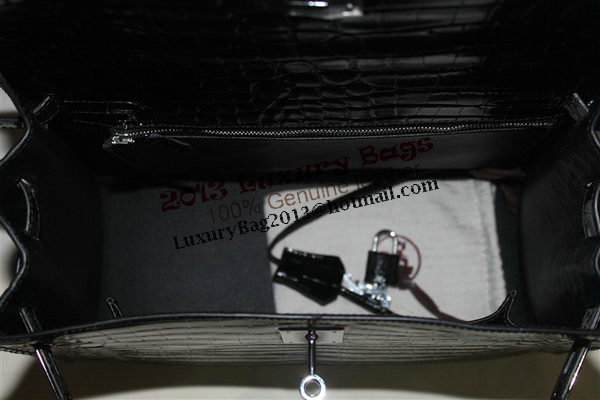 Hermes Kelly 32cm Shoulder Bag Black Croco Patent Leather K32 Silver Hermes Kelly 32cm Shoulder Bag Black Croco Patent Leather K32 Silver