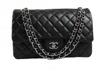 Chanel Classic Flap Bag 1113 Black Original Sheepskin Leather Silver Chanel Classic Flap Bag 1113 Black Original Sheepskin Leather Silver