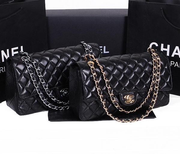 Chanel Classic Flap Bag 1113 Black Sheepskin Leather
