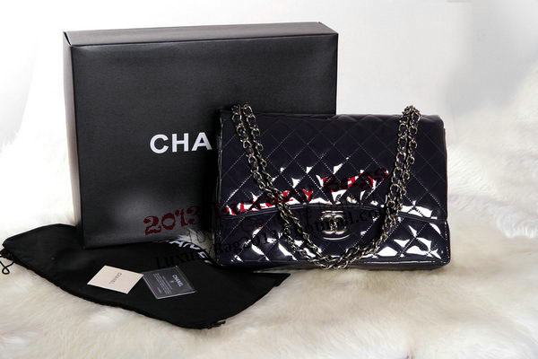 Chanel Maxi Double Flaps Bag Dark Purple Original Patent Leather A36098 Silver Chanel Maxi Double Flaps Bag Dark Purple Original Patent Leather A36098 Silver