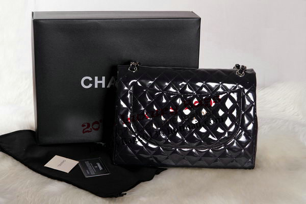 Chanel Maxi Double Flaps Bag Dark Purple Original Patent Leather A36098 Silver Chanel Maxi Double Flaps Bag Dark Purple Original Patent Leather A36098 Silver