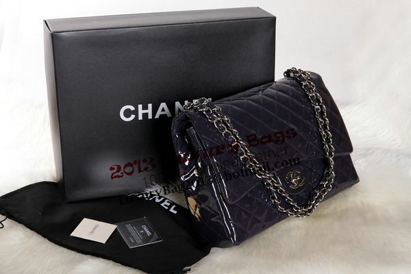 Chanel Maxi Double Flaps Bag Dark Purple Original Patent Leather A36098 Silver Chanel Maxi Double Flaps Bag Dark Purple Original Patent Leather A36098 Silver
