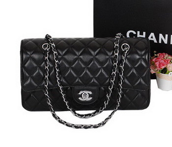 Chanel Classic Flap Bag 1113 Black Sheepskin Leather Silver Chanel Classic Flap Bag 1113 Black Sheepskin Leather Silver