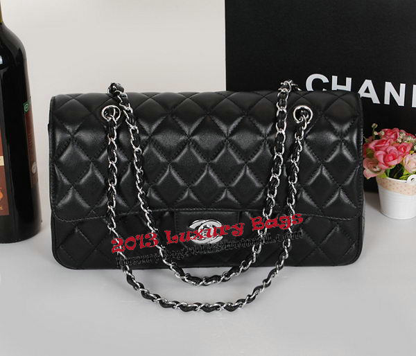 Chanel Classic Flap Bag 1113 Black Sheepskin Leather Silver Chanel Classic Flap Bag 1113 Black Sheepskin Leather Silver