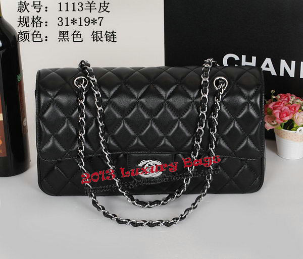 Chanel Classic Flap Bag 1113 Black Sheepskin Leather Silver Chanel Classic Flap Bag 1113 Black Sheepskin Leather Silver
