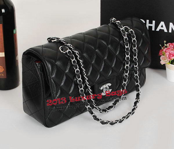 Chanel Classic Flap Bag 1113 Black Sheepskin Leather Silver Chanel Classic Flap Bag 1113 Black Sheepskin Leather Silver