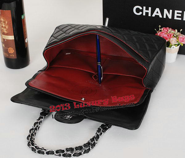 Chanel Classic Flap Bag 1113 Black Sheepskin Leather Silver Chanel Classic Flap Bag 1113 Black Sheepskin Leather Silver