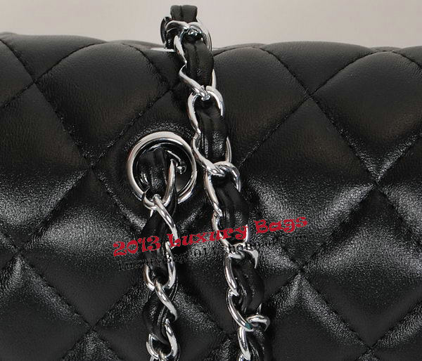 Chanel Classic Flap Bag 1113 Black Sheepskin Leather Silver Chanel Classic Flap Bag 1113 Black Sheepskin Leather Silver