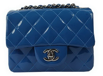 Chanel Classic MINI Flap Bag Blue Original Patent Leather CF1115 Silver Chanel Classic MINI Flap Bag Blue Original Patent Leather CF1115 Silver