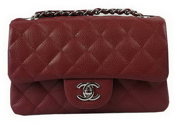 Chanel Classic MINI Flap Bag Burgundy Cannage Pattern CF1119 Silver Chanel Classic MINI Flap Bag Burgundy Cannage Pattern CF1119 Silver
