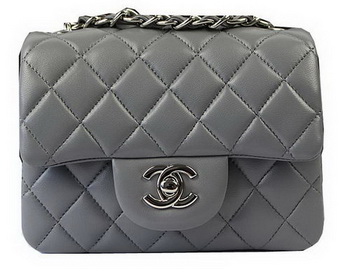 Chanel Classic MINI Flap Bag Grey Original Sheep Leather CF1115 Silver Chanel Classic MINI Flap Bag Grey Original Sheep Leather CF1115 Silver