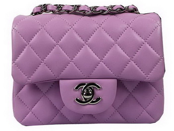 Chanel Classic MINI Flap Bag Purple Original Sheep Leather CF1115 Silver Chanel Classic MINI Flap Bag Purple Original Sheep Leather CF1115 Silver