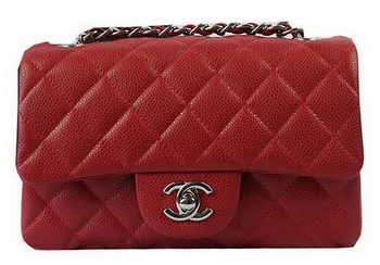 Chanel Classic MINI Flap Bag Red Cannage Pattern CF1119 Silver Chanel Classic MINI Flap Bag Red Cannage Pattern CF1119 Silver