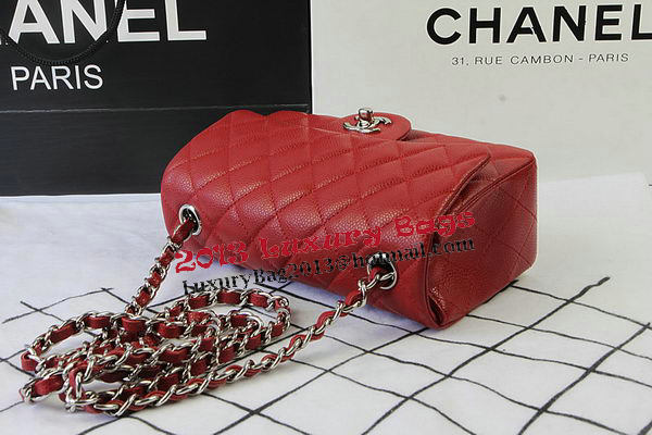 Chanel Classic MINI Flap Bag Red Cannage Pattern CF1119 Silver Chanel Classic MINI Flap Bag Red Cannage Pattern CF1119 Silver