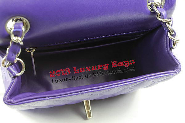 Chanel Classic MINI Flap Bag Violet Original Sheep Leather CF1115 Silver Chanel Classic MINI Flap Bag Violet Original Sheep Leather CF1115 Silver