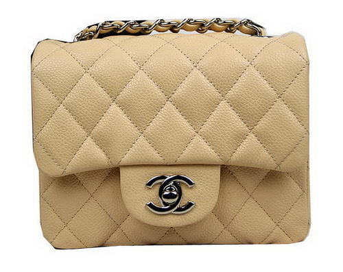 Chanel Classic MINI Flap Bag CF1115 Apricot Cannage Pattern Silver