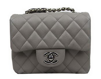 Chanel Classic MINI Flap Bag CF1115 Grey Cannage Pattern Silver Chanel Classic MINI Flap Bag CF1115 Grey Cannage Pattern Silver