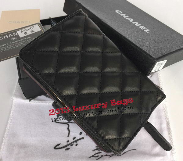 Chanel Matelasse Bi-Fold Wallet Black Sheepskin Leater A48667 Gold Chanel Matelasse Bi-Fold Wallet Black Sheepskin Leater A48667 Gold
