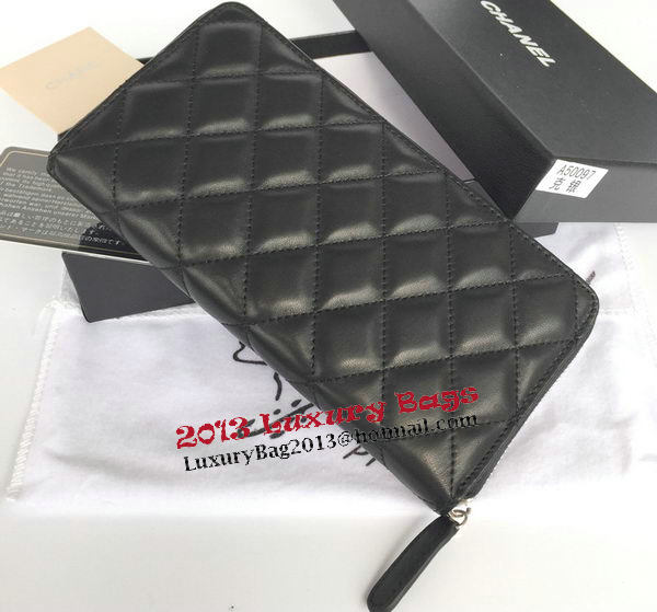 Chanel Matelasse Zip Around Wallet Black Sheepskin A50097 Silver Chanel Matelasse Zip Around Wallet Black Sheepskin A50097 Silver