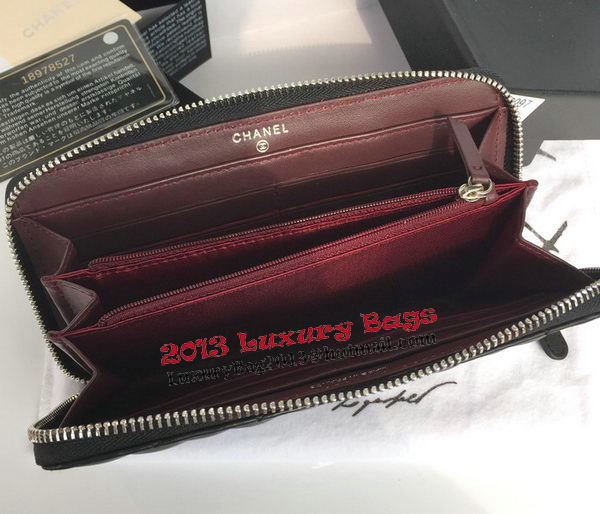 Chanel Matelasse Zip Around Wallet Black Sheepskin A50097 Silver Chanel Matelasse Zip Around Wallet Black Sheepskin A50097 Silver