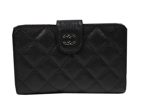 Chanel Matelasse Bi-Fold Wallet Black Original Cannage Pattern A48667 Silver