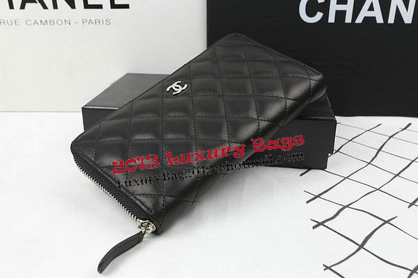 Chanel Matelasse Zip Around Wallet Black Sheepskin A50097 Silver Chanel Matelasse Zip Around Wallet Black Sheepskin A50097 Silver