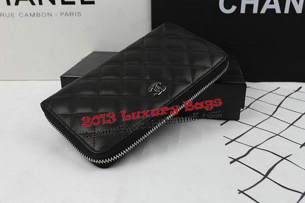 Chanel Matelasse Zip Around Wallet Black Sheepskin A50097 Silver Chanel Matelasse Zip Around Wallet Black Sheepskin A50097 Silver