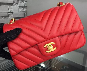 Chanel mini Classic Flap Bag Red Original Sheepskin Chevron Leather CHA5500 Gold Chanel mini Classic Flap Bag Red Original Sheepskin Chevron Leather CHA5500 Gold
