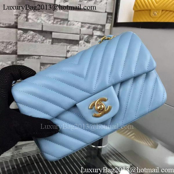 Chanel mini Classic Flap Bag SkyBlue Original Sheepskin Chevron Leather CHA5500 Gold Chanel mini Classic Flap Bag SkyBlue Original Sheepskin Chevron Leather CHA5500 Gold