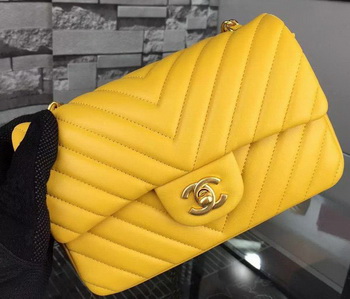 Chanel mini Classic Flap Bag Yellow Original Sheepskin Chevron Leather CHA5500 Gold Chanel mini Classic Flap Bag Yellow Original Sheepskin Chevron Leather CHA5500 Gold