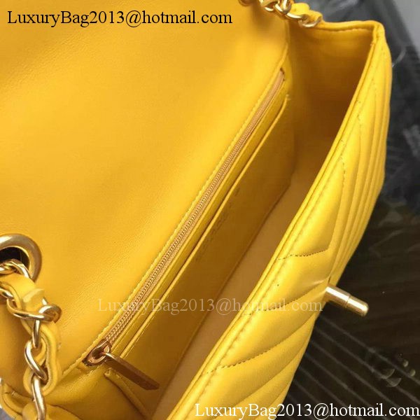 Chanel mini Classic Flap Bag Yellow Original Sheepskin Chevron Leather CHA5500 Gold Chanel mini Classic Flap Bag Yellow Original Sheepskin Chevron Leather CHA5500 Gold