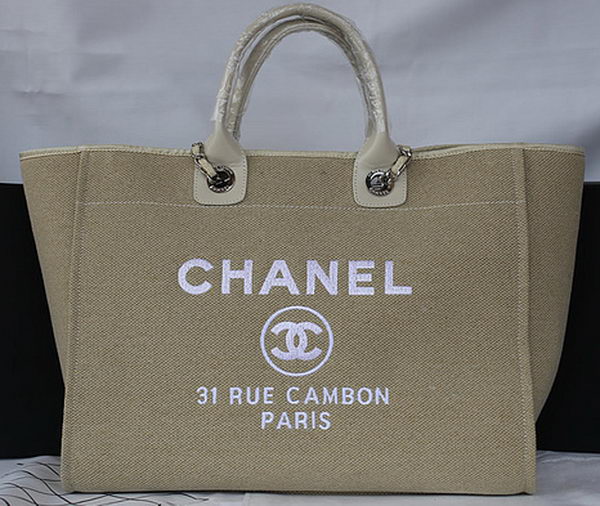 Chanel Large Canvas Tote Shopping Bag A67002 Apricot