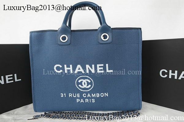 Chanel Large Canvas Tote Shopping Bag A67002 Blue Chanel Large Canvas Tote Shopping Bag A67002 Blue