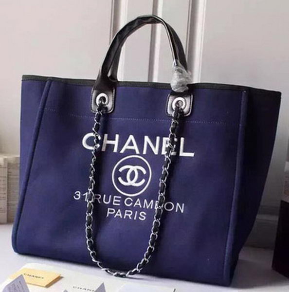 Chanel Large Canvas Tote Shopping Bag A5002 Blue