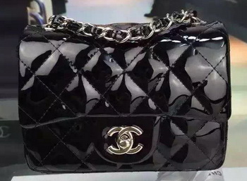 Chanel Classic mini Flap Bag Black Original Patent Leather CF7171 Silver Chanel Classic mini Flap Bag Black Original Patent Leather CF7171 Silver