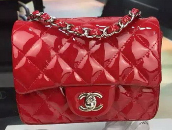 Chanel Classic mini Flap Bag Red Original Patent Leather CF7171 Silver Chanel Classic mini Flap Bag Red Original Patent Leather CF7171 Silver