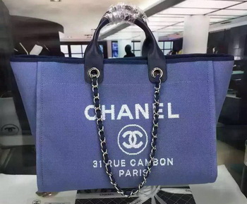 Chanel Large Canvas Tote Shopping Bag A1679 Blue Chanel Large Canvas Tote Shopping Bag A1679 Blue